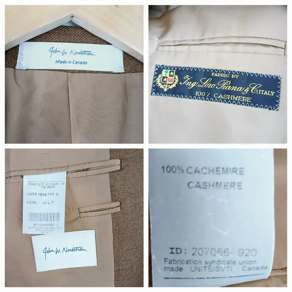 John W Nordstrom Loro Piana 100% Cashmere SZ 44 L-T Camel Brown Blazer Stunning